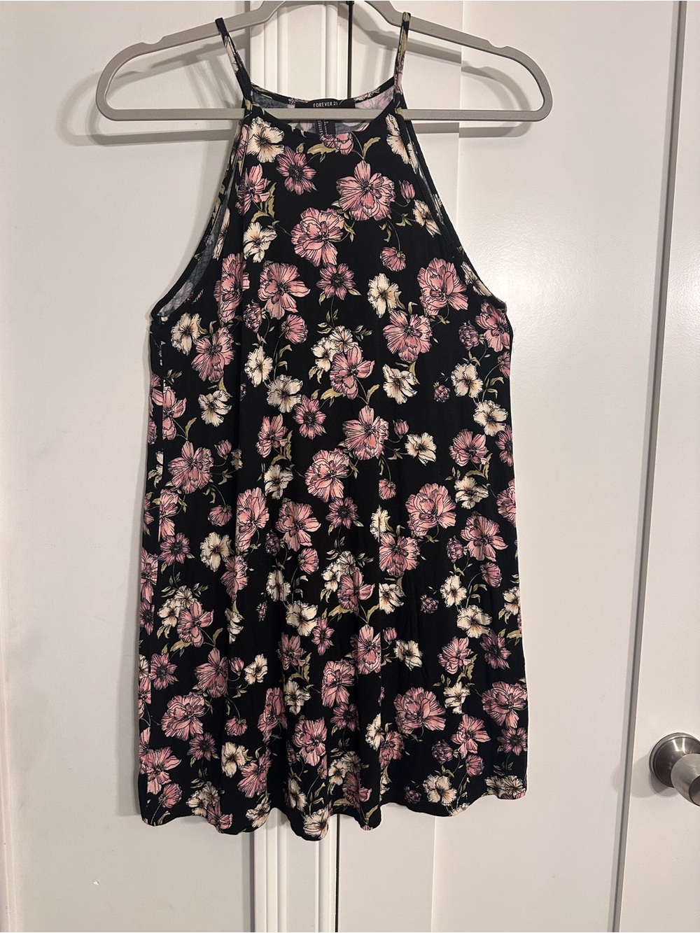 Forever 21 Black Mini Skirt with Pink and Cream Floral Print